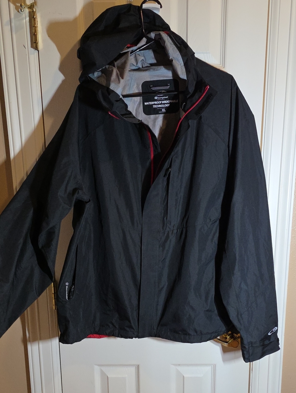 Champion Men's Black Hooded Raincoat with Red Trim